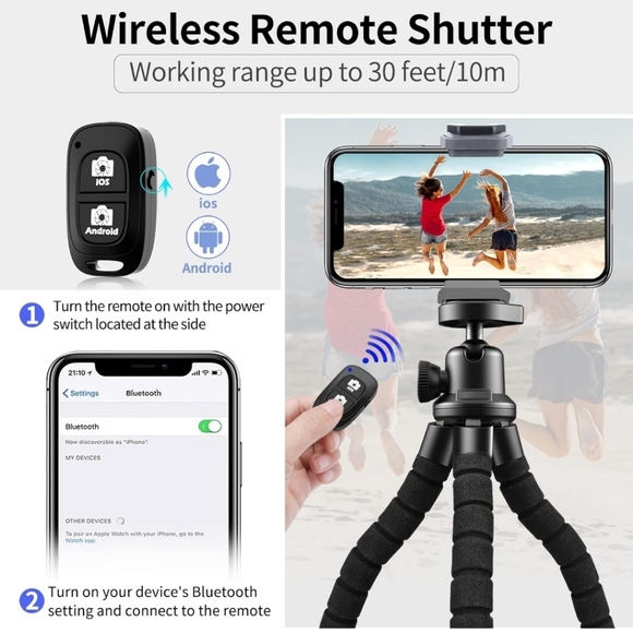 Aureday Black Flexible Tripod for iPhone and Android Phones With Remote Control - Picture 4 of 7